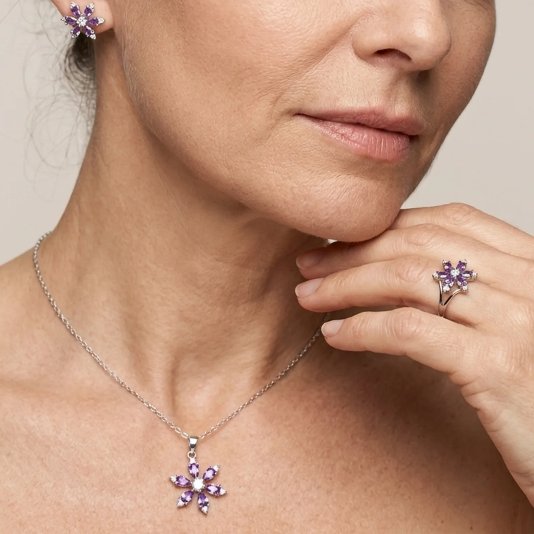 Ensemble de Bijoux Améthyst Bloom | Or Blanc