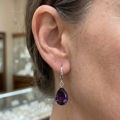 Boucles d'oreilles en améthyste en forme de goutte | Or blanc