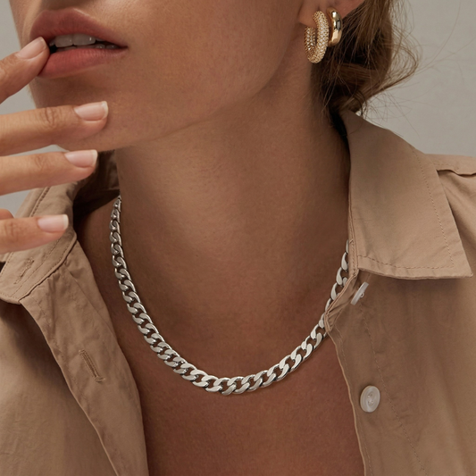 Collier Chunky Cuban Link | Or Blanc