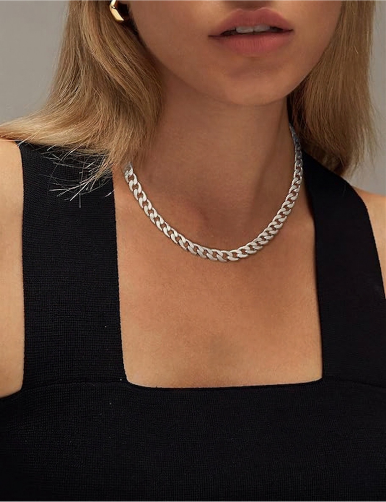 Collier Chunky Cuban Link | Or Blanc