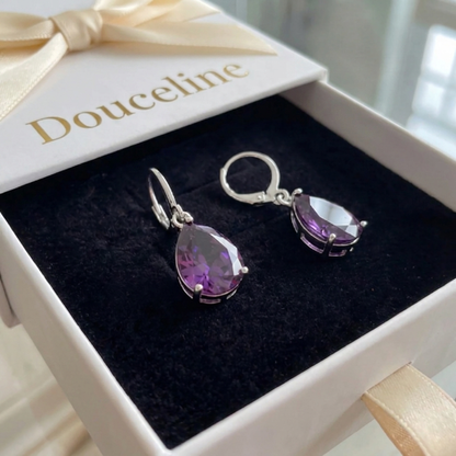 Boucles oreilles amethyste goutte or blanc - Douceline