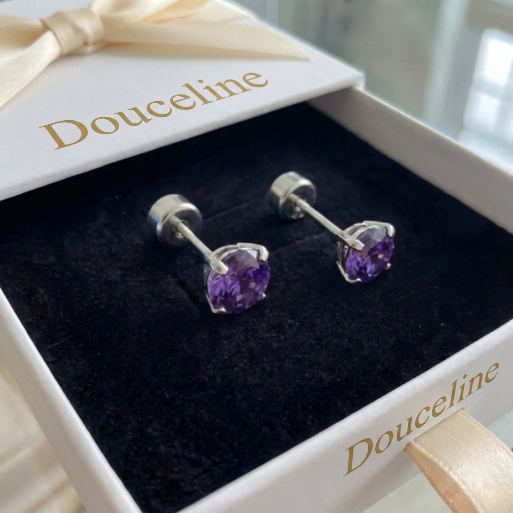 Studs ronds amethyste or blanc - Douceline